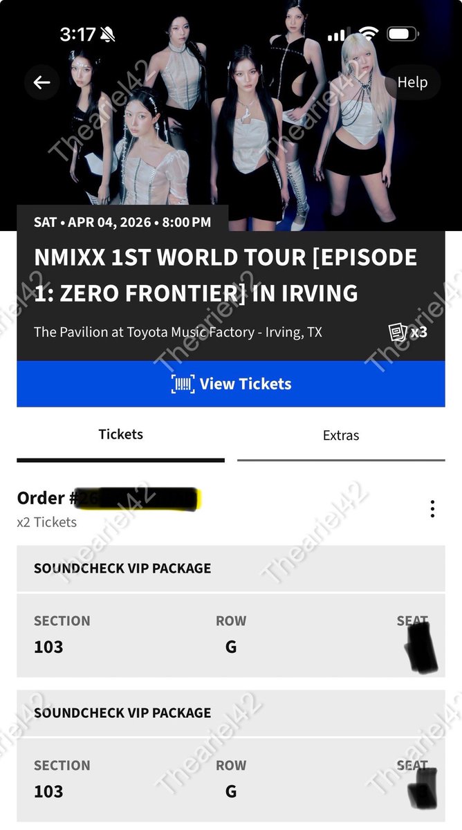 theariel42's tweet photo. WTS two vip NMIXX tickets for Dallas at face value. Forgot it’s Easter weekend and won’t be able to attend. Willing to accept GS with fees covered. Please DM if interested. #WTS #NMIXX_in_Dallas #NMIXX https://t.co/DhBG7lDVOy