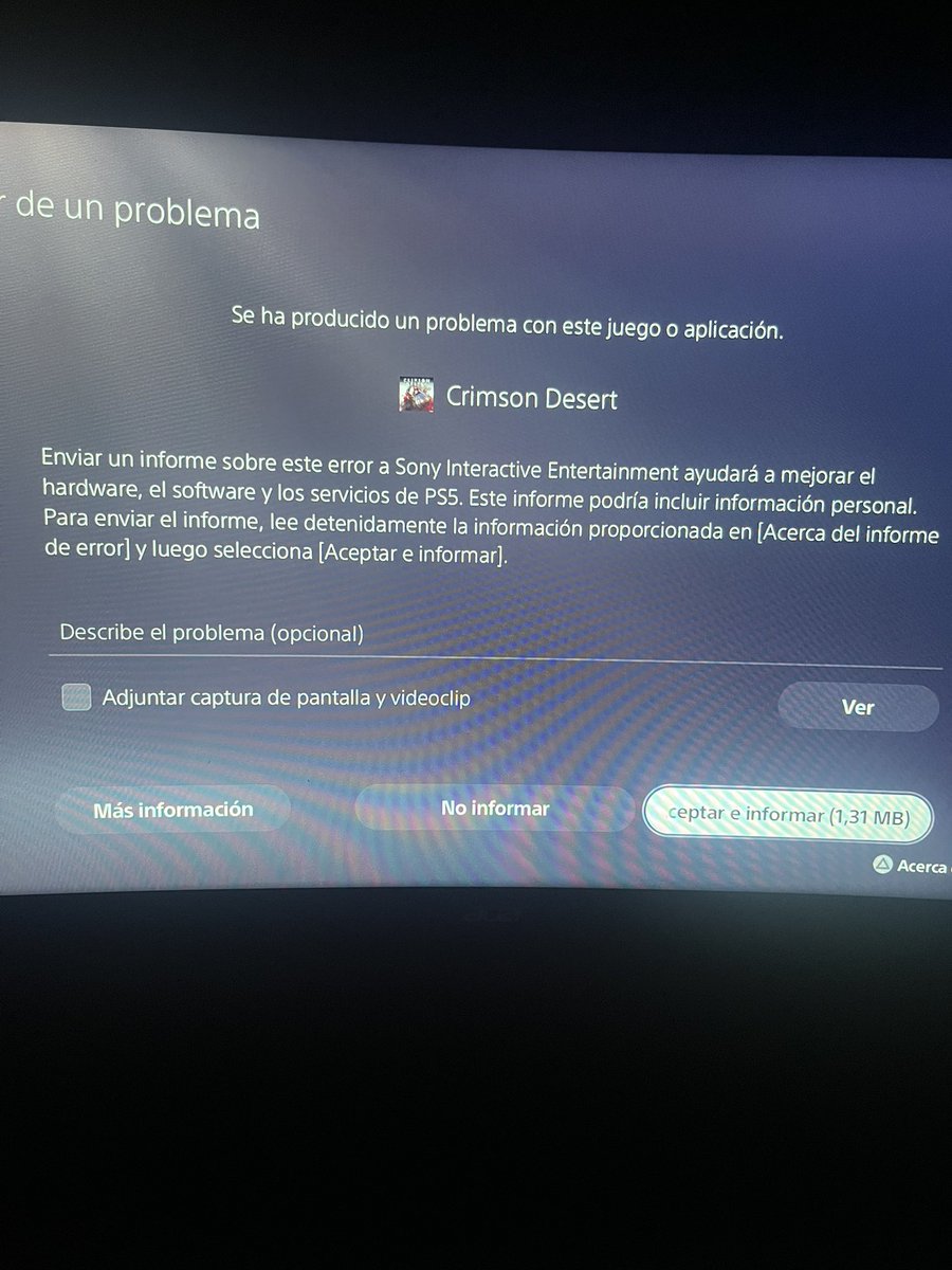 yeltrack's tweet photo. Uy uy uy, primer problema que me sale en la PS5 y es con el Crimson Desert https://t.co/z6wmnTouDR