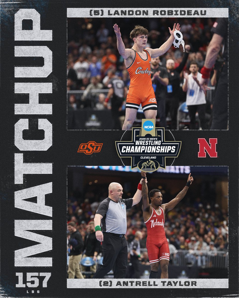 MATCHUP AT 157 ⭐️

(5) Landon Robideau - <a href="/CowboyWrestling/">OSU Cowboy Wrestling</a> 
🆚
(2) Antrell Taylor - <a href="/HuskerWrestling/">Nebraska Wrestling</a> 

#NCAAWrestling