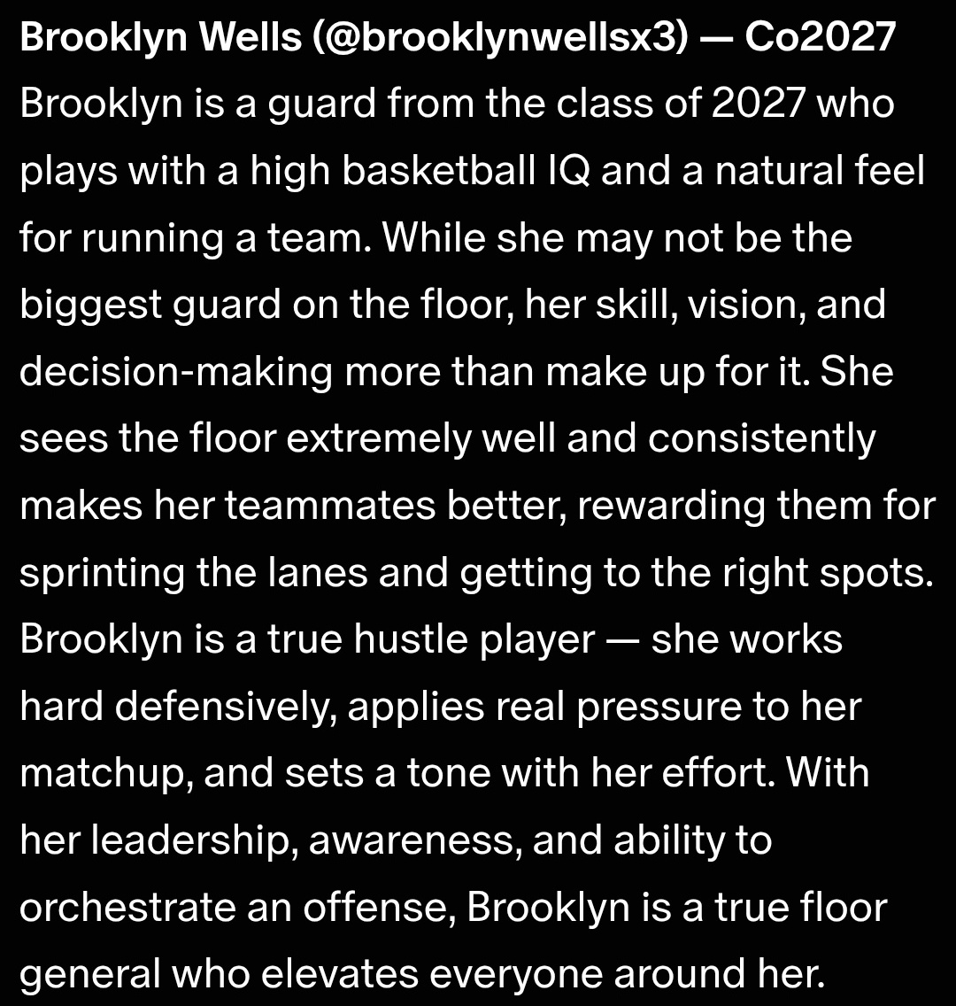 brooklynwellsx3's tweet photo. Thank you @ProspectShowcse for the write up! Will keep working hard!!! #PG3 @va_impact https://t.co/GXpBYWLPpy