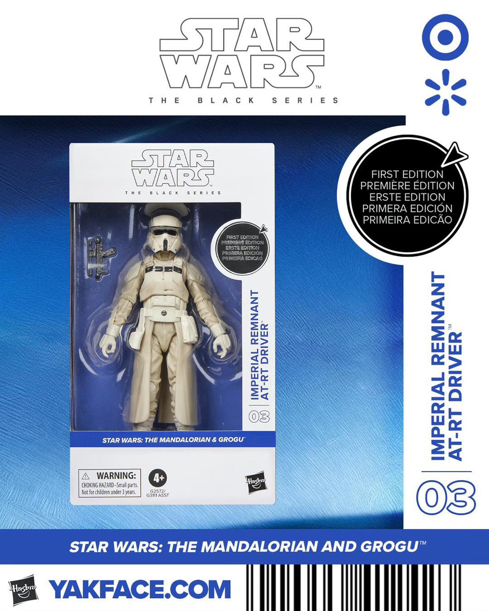 yak_face's tweet photo. For those chasing, here are some handy scan cards that you can use to search for the exclusive First Edition Black Series at Target and Walmart when they officially release tomorrow (March 22). Simply scan the unique barcode on the bottom right of each image at a kiosk or handheld device. (When scanned products will come up with their code names) #hasbro #starwarsblackseries #target #walmart #themandalorianandgrogu