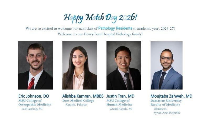 Happy Match Day 🎉

We are so excited to welcome our incoming pathology resident class of 2026-27! Welcome to our Henry Ford Hospital Pathology family!

#pathologyresidency #matchtopath #matchday2026 #pathresidents