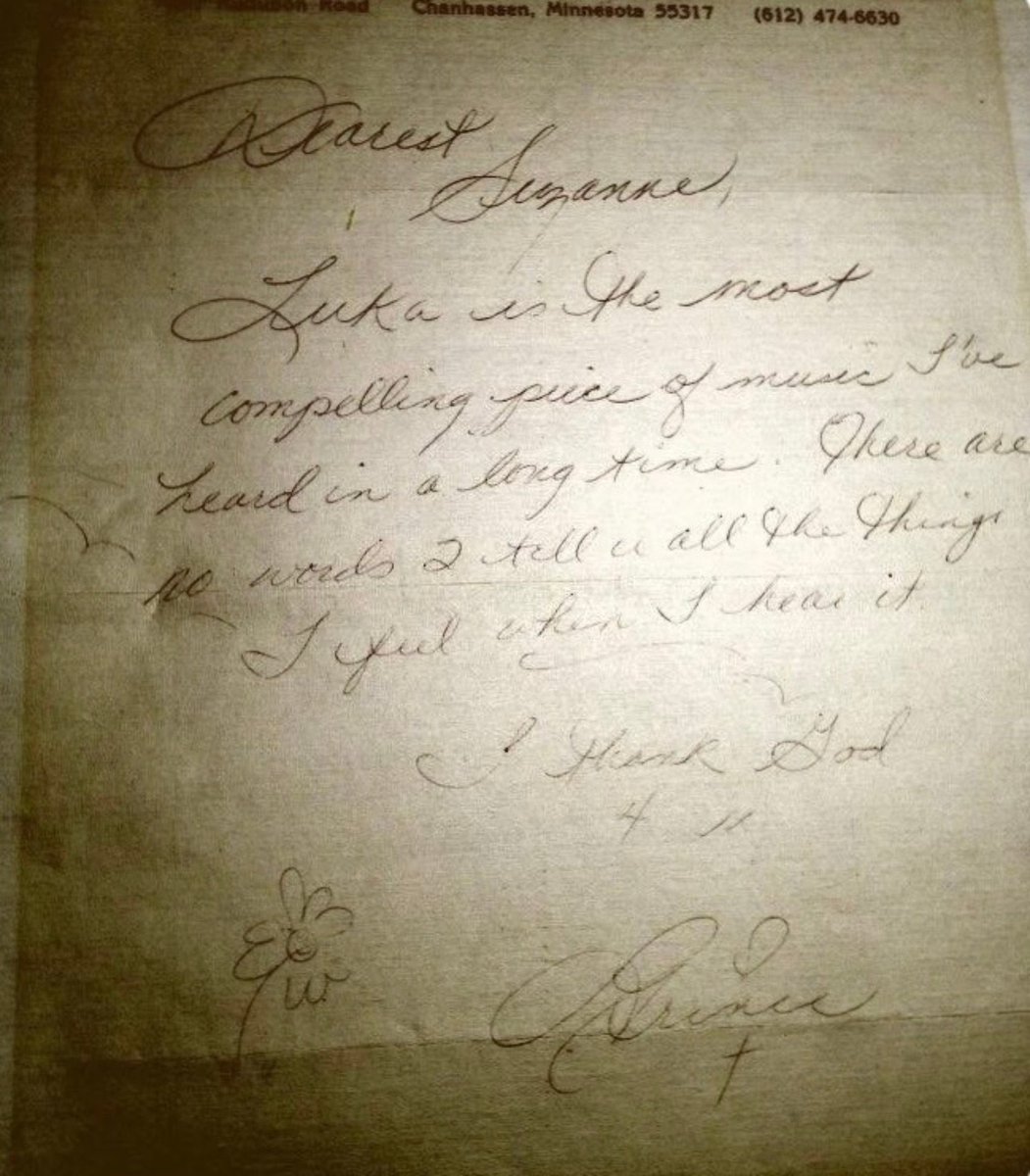 murch452's tweet photo. @MusicJim2 Letter from Prince to Suzanne Vega (who shared it) on how much he loved the song. https://t.co/gCqN7Up7Qb