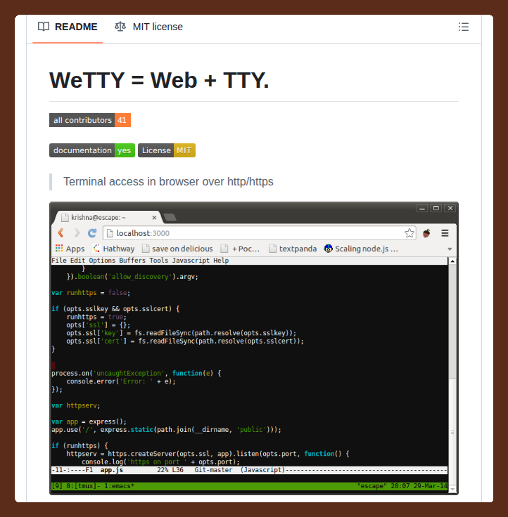Terminal access in browser over http/https

github.com/butlerx/wetty