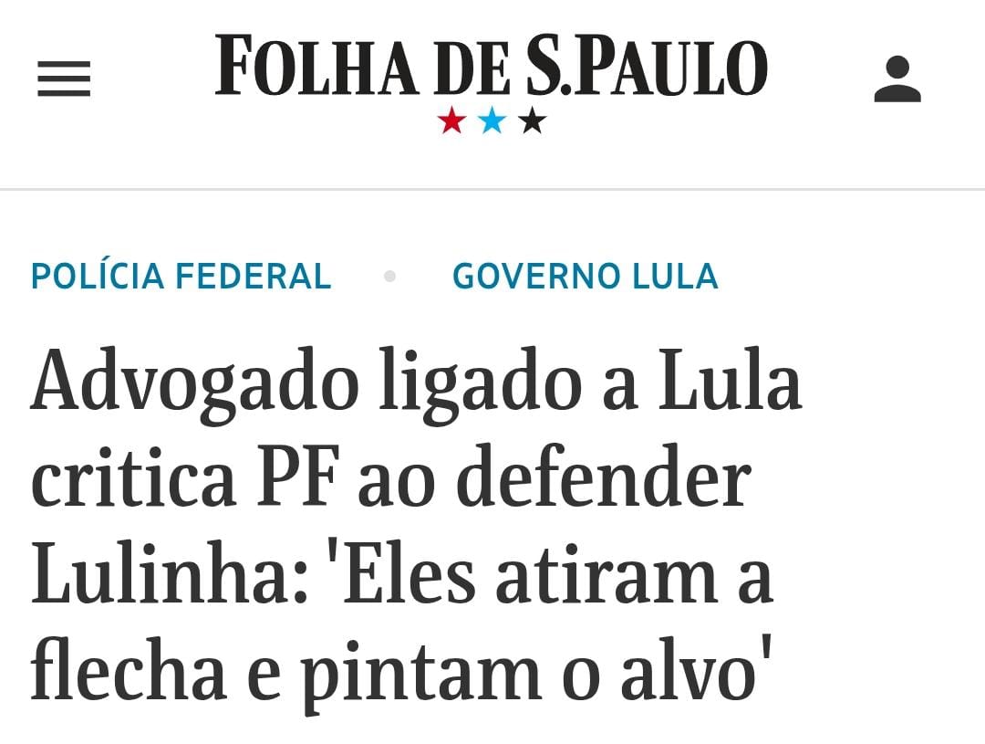 ATENÇÃO. Advogado de Lulinha, ligado (amigo) de Lula, querendo que o diretor-geral da PF interceda (tome providências) na investigação contra o filho do presidente. Isso é muito grave. Vamos ficar atentos a esse movimento.