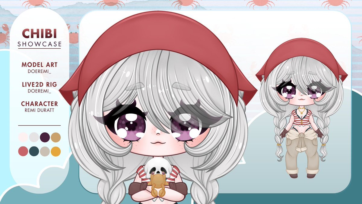 ꒰ 🌊  VOrigins S3 Riptide : Remi Duratt ꒱ 

Here is the official reference (and chibi model) for my character Remi Duratt. She's the owner of BaDaBing Builders and may have a bit of an obsession with crabs. 

<a href="/vtuberorigins/">V✧ORIGINS</a> has been such a blast to be apart of! Please be sure