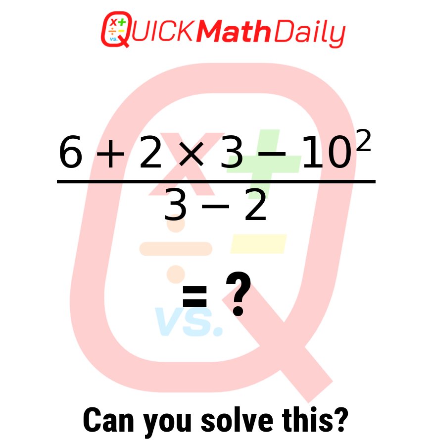 QuickMathDaily's tweet image. Daily math puzzle to keep your brain sharp! 📖

#Puzzle #MentalMath #QuickMathDaily #MathIsFun #MathSkills