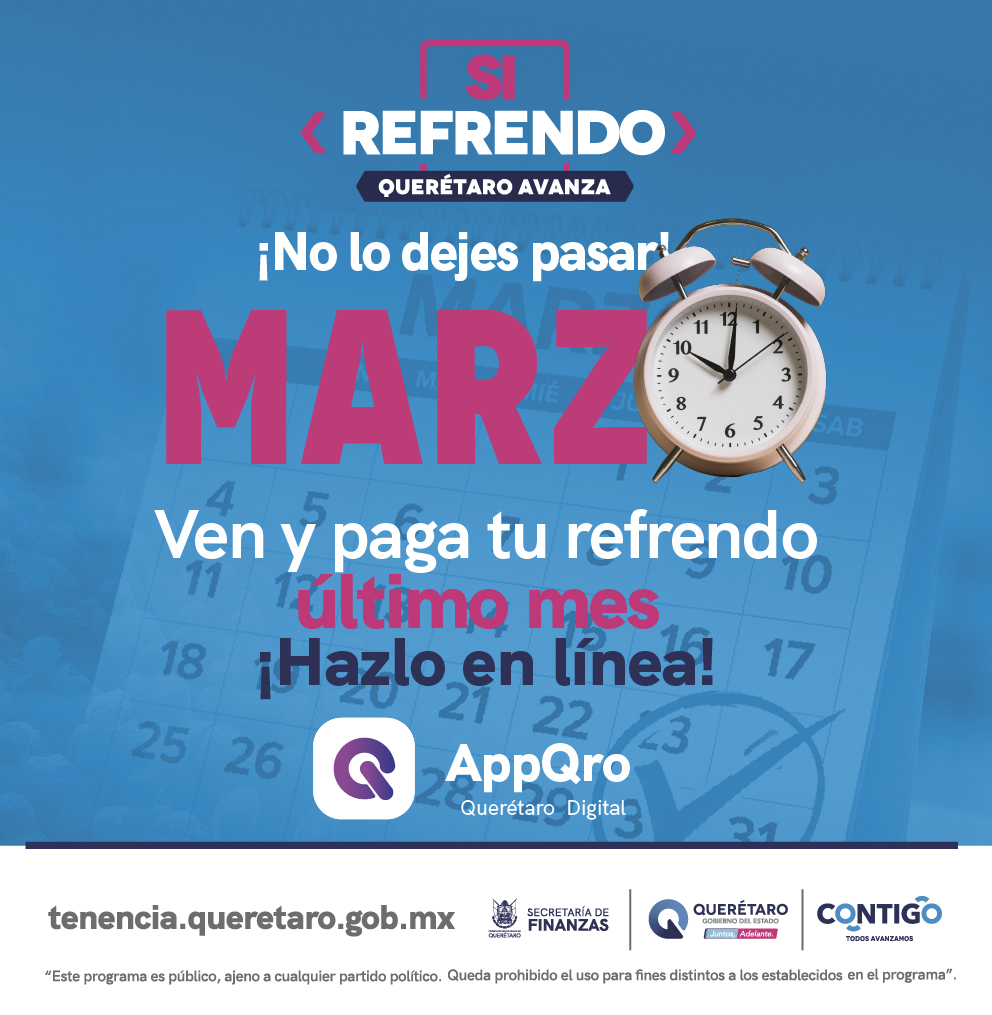 gobqro's tweet photo. ¡No lo dejes pasar!

¡Aprovecha los beneficios al pagar tu #refrendo en #Querétaro! 🚗

Tenencia Cero y seguro vehicular gratis. ✅

¡Elige el medio de pago que más te convenga, este es el último mes! 📱

¡#Contigo nuestro estado avanza! #SíRefrendo #AppQro https://t.co/SEaoCDvfiJ