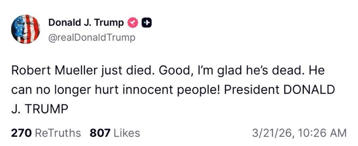 Donald Trump mocked the death of former FBI Director Robert Mueller.