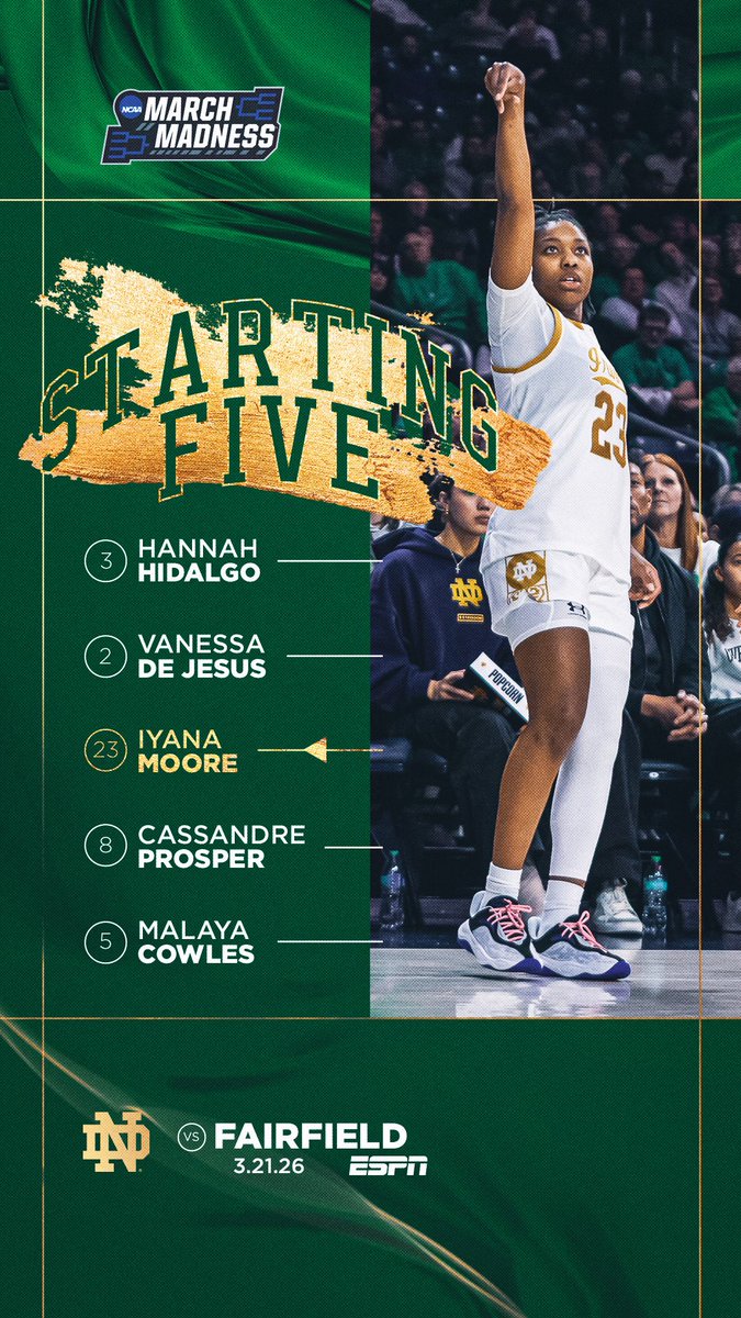 ndwbb's tweet photo. our starting five 

#GoIrish https://t.co/HtVrtvvH47