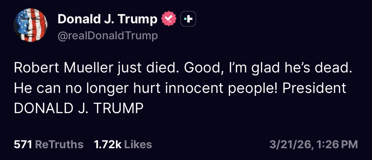 The President of the United States of America. No self-mastery. No decorum. He doesn't have to mourn or post fake condolence. But he could just be quiet. That silence would speak volumes. But here he is, the president.