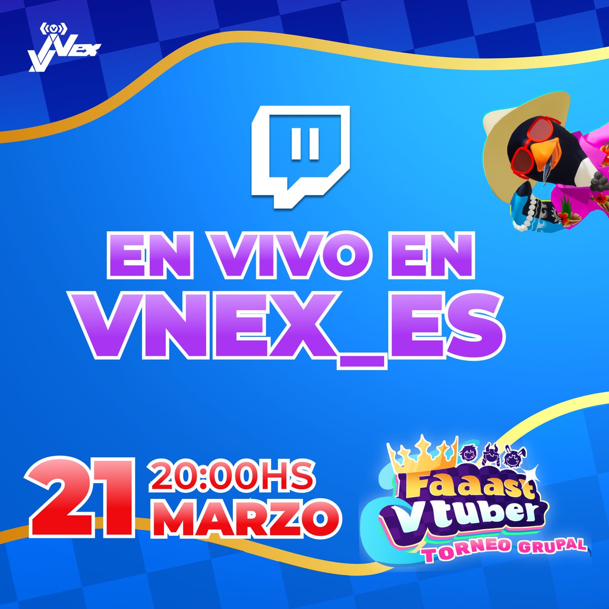 VNex_ES's tweet photo. 🐧¡ES HOY! TORNEO VTUBER🐧

Hoy a las 20hs Argentina, estaremos en directo en nuestro canal de Twitch, VNex_ES, transmitiendo el torneo grupal de Faaast Penguin. 

Invitado especial: @Akira_LAveyVT.

👇🏻Checa abajo tu horario local para saber exactamente cuándo estaremos.