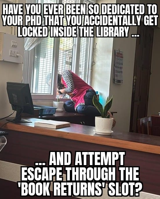 #TrueStory
Yes, we were rescued by security about 20 minutes later.

FYI, I could fit through the slot.