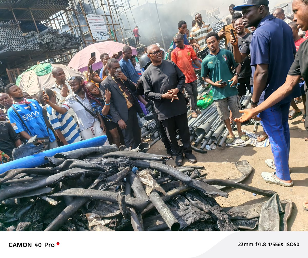 drmoneydibiaego's tweet photo. Tears, loss, and the scent of smoke still lingered in the air at Plumbing Market, Onitsha, as traders stood helpless before the ashes of what once sustained their livelihoods.But amid the pain came a moment of hope when Peter Obi walked into the market, as a source of comfort. https://t.co/AmKx4x6ydD