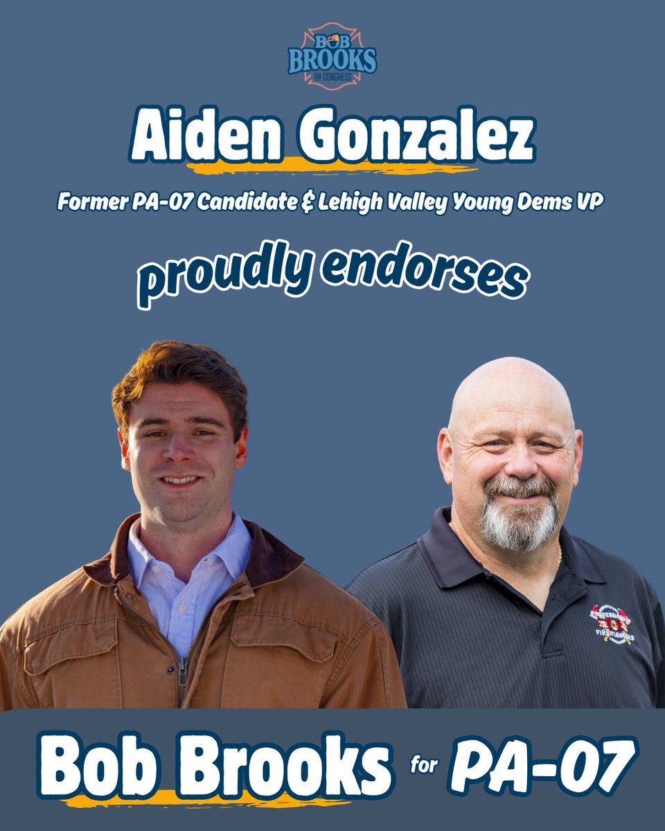 VoteBobBrooks's tweet photo. Housing, education, and healthcare have become inaccessible for young people. They deserve leaders who act with urgency - who will fight fire with fire. 

Humbled to have the support of the Lehigh Valley Young Dems and their VP, former PA-7 candidate @aidengonz. https://t.co/lcdbwrm90L