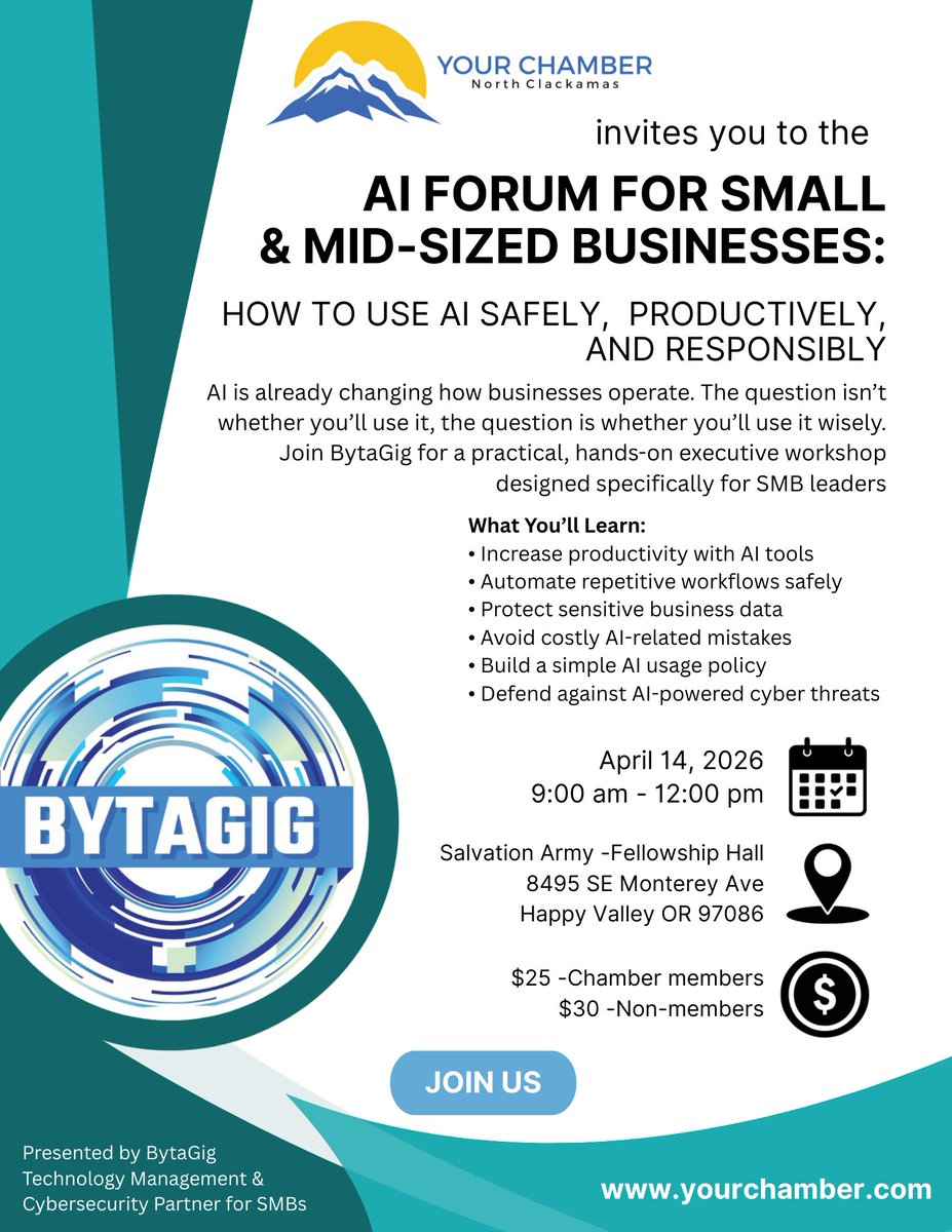 AI is already reshaping business operations. The real question is: Are you using it wisely?

At our upcoming AI Forum for SMB Leaders, we’ll cover how to use AI tools safely, automate workflows, protect sensitive data, and defend against AI-powered cyber threats.

If you run a