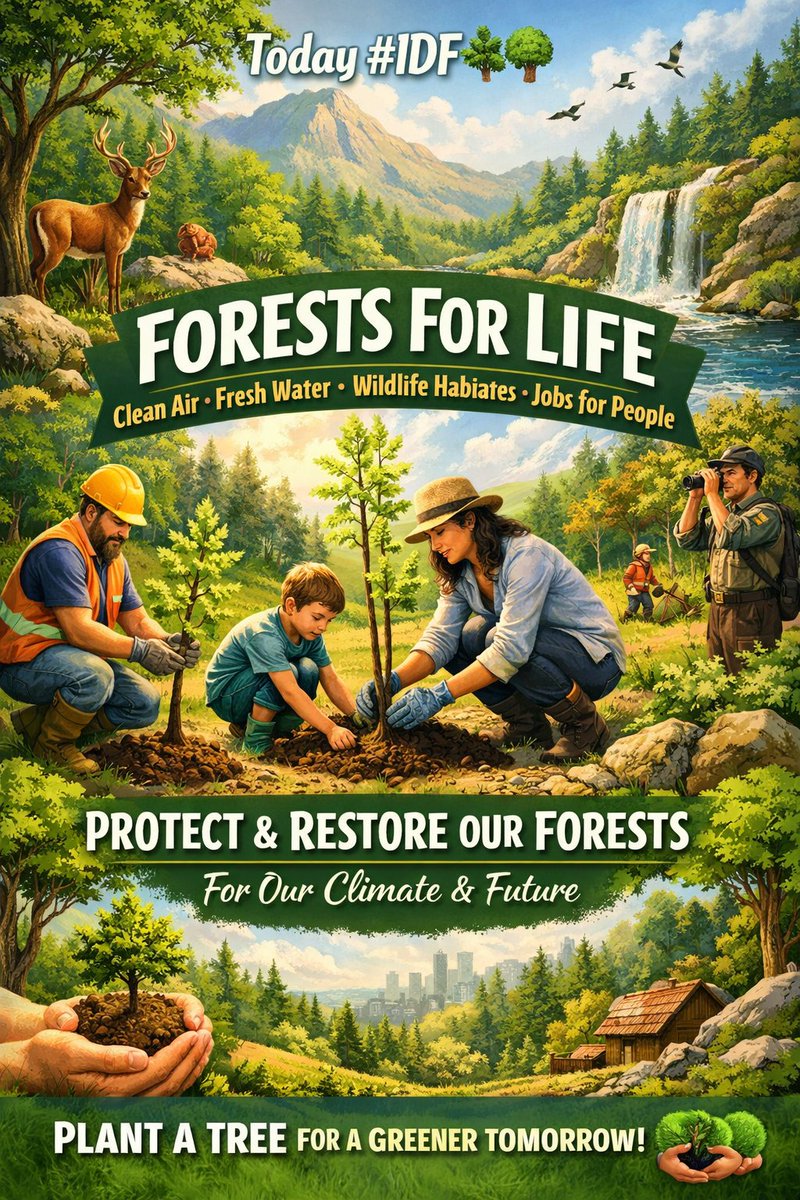 JeanClaude81199's tweet photo. Today #IDF🌲, we celebrate the life forests give us clean air, water, homes for wildlife, and jobs for people. It’s a reminder to protect and restore forests for our climate and future. Plant a tree for sustainable climate and greener environment #ForestsForLife @OlumideIDOWU https://t.co/okCIG8R9Nu
