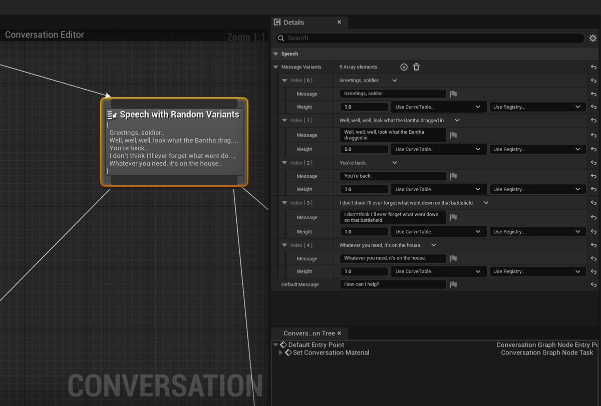 Naniizar_UEFN's tweet image. I'm considering the  “Random” node to every conv bank at least once. It adds + personality to NPCs without changing the story, while creating + gameplay variation. Great for content creation, &amp;amp; even better for players who want to replay and explore the alt ending. 🧐
#UEFN #dev