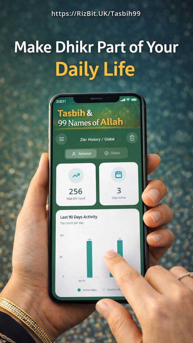 RizbITUK's tweet image. Elevate your spiritual journey! 🙏 Get the FREE Islamic app: Digital Tasbih, learn 99 Names of Allah, Hadith &amp;amp; Dhikr stats. Easy to use &amp;amp; educational for all Muslims. Download now! rizbit.uk/tasbih99 #Islam #MuslimApp #Dhikr #Tasbih #Allah #IslamicEd #RevertMuslim #Spirit