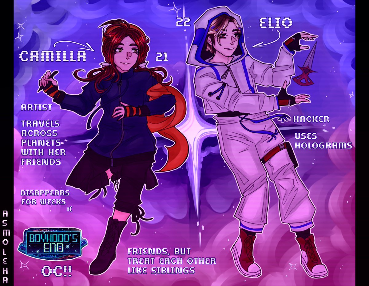 ive played boyhoods end recently and now i have huge hyperfixation so... made some fan characters yay 
and ill draw fanart for this game as well just give me some time hihi

#BoyhoodsEnd