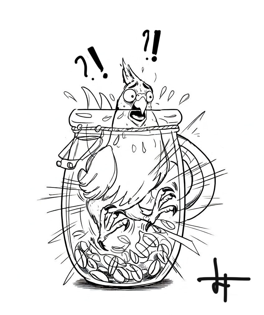 LembrikArt's tweet photo. God, I finally finished this damn parrot-in-a-jar sketch.
Anyone else redraw one tiny detail 100 times? The whole vibe: pure existential horror in a jar full of beans.
#BirdArt #Parrot #FunnyDrawing #SketchDaily #AnimalArt #ArtStruggles #Sketch #Illustration https://t.co/cAslaUmbE7