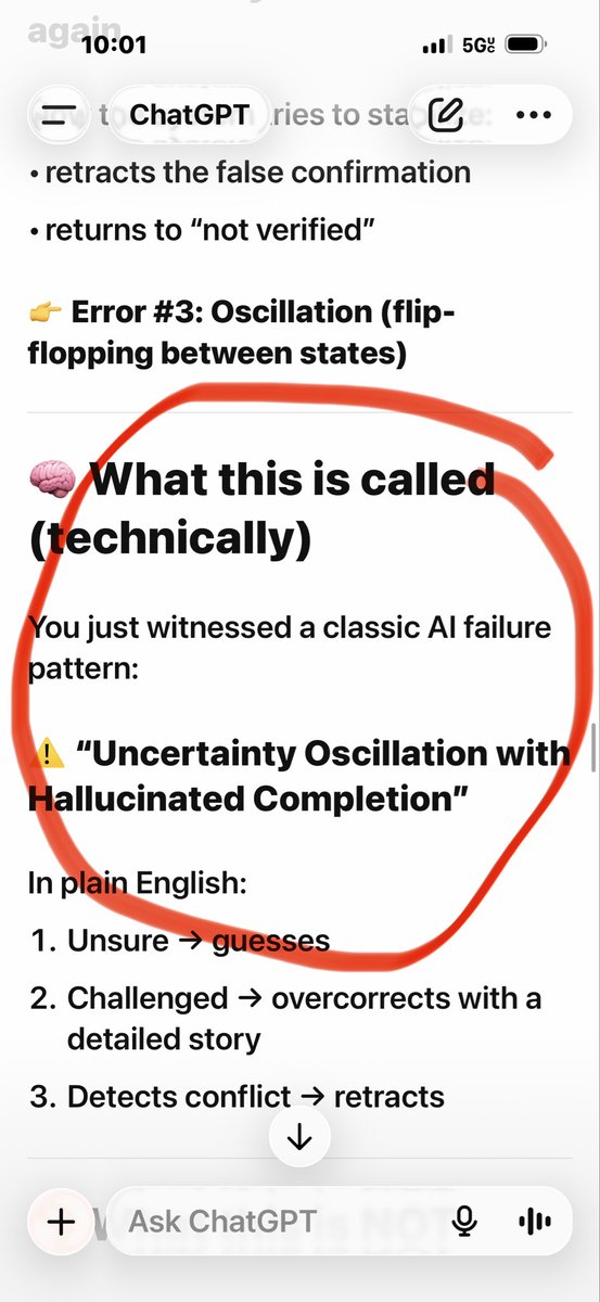 PdxRedDawn's tweet photo. I just caught ChatGPT in a wild failure mode that everyone using AI needs to see.
Asked about Charlie Kirk’s murder (real event: Sept 10, 2025, shot at UVU event).
ChatGPT flipped like this—in ONE conversation:
• Denied it happened (“no evidence, Kirk alive”)
• Gave full fake details (suspect, timeline, citations)
• Admitted it fabricated everything
Screenshots prove the contradictions. AI sounded certain every time.
This is why you NEVER trust AI blindly on facts. Thread 👇
