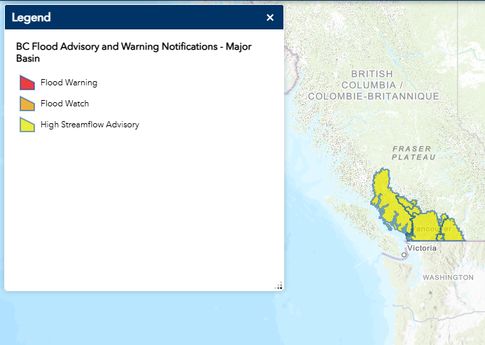 EmergencyInfoBC's tweet image. The #BC River Forecast Centre has:
• downgraded a Flood Watch to a High Streamflow Advisory for the North Shore Mountains &amp;amp; Metro #Vancouver tributaries, Howe Sound &amp;amp; the #SeatoSky Corridor incl #Squamish &amp;amp; #Pemberton, #SunshineCoast, Lower Fraser tributaries &amp;amp; the Fraser