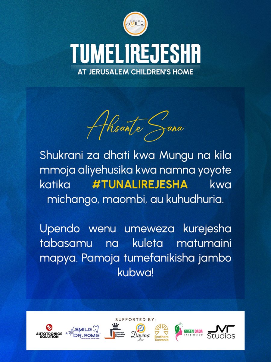 _agentofsmile's tweet photo. TUMELIREJESHA 🤍✨

Asante kwa upendo, michango na uwepo wenu.

Tabasamu zimerejea, matumaini yamehuishwa.

Tunaendelea pamoja… 

#AgentOfSmile
#JustSmile
#RestoreTheSmile https://t.co/ZEIaFdtsJi