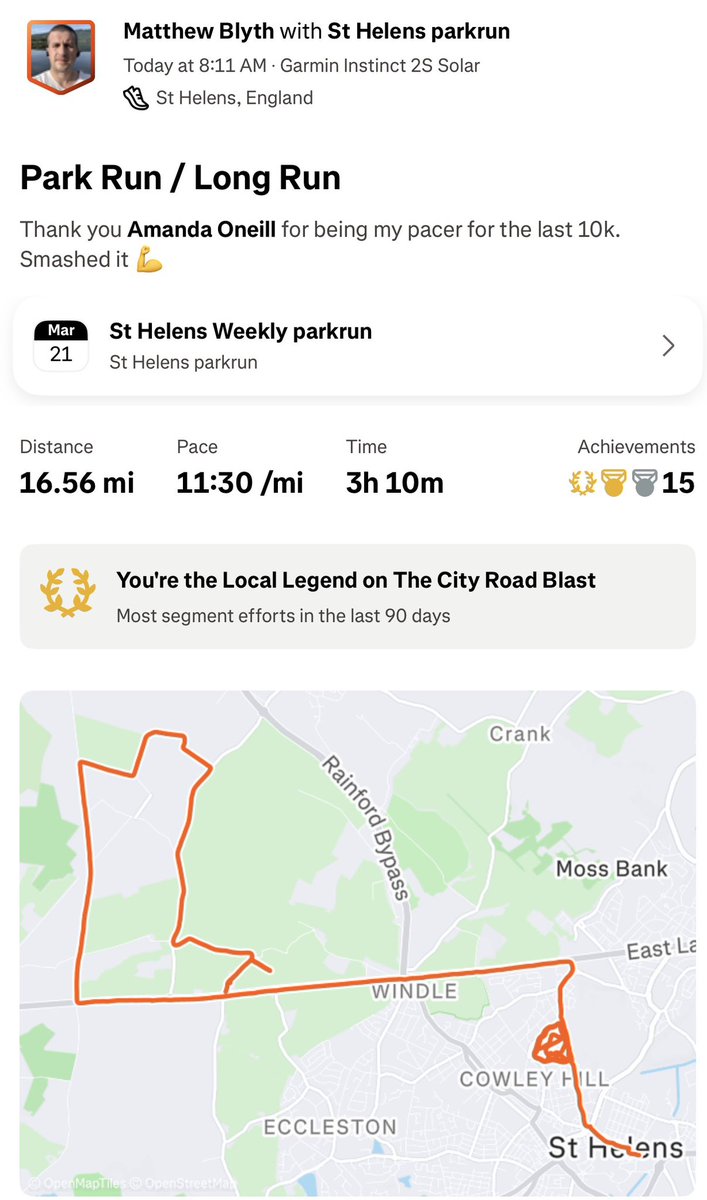 Thank you Mandy for keeping me going on the last 10km of long run day! 26km smashed today so been treated to homemade Nando’s by <a href="/iFallOverLots/">Jon</a> 
All part of training for <a href="/LondonMarathon/">TCS London Marathon</a> raising money for <a href="/AnthonyNolan/">Anthony Nolan</a> - please donate via the link below! 

2026tcslondonmarathon.enthuse.com/pf/matthew-bly…