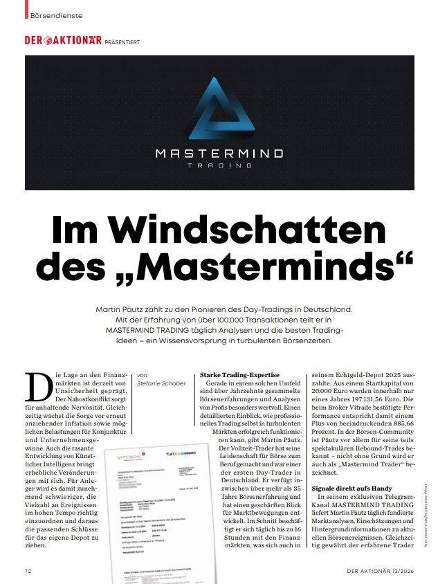 Mastermind_gb's tweet photo. #DERAKTIONÄR Deutschlands führendes Anlegermagazin, berichtet in seiner aktuellen Ausgabe mit einem netten Artikel über meinen in Zusammenarbeit mit der BÖRSENMEDIEN AG laufenden Telegram-Dienst "MASTERMIND TRADING".
Viel Spaß beim Lesen!
Die ersten 14 Tage sind kostenlos. https://t.co/sM6eoVID3p