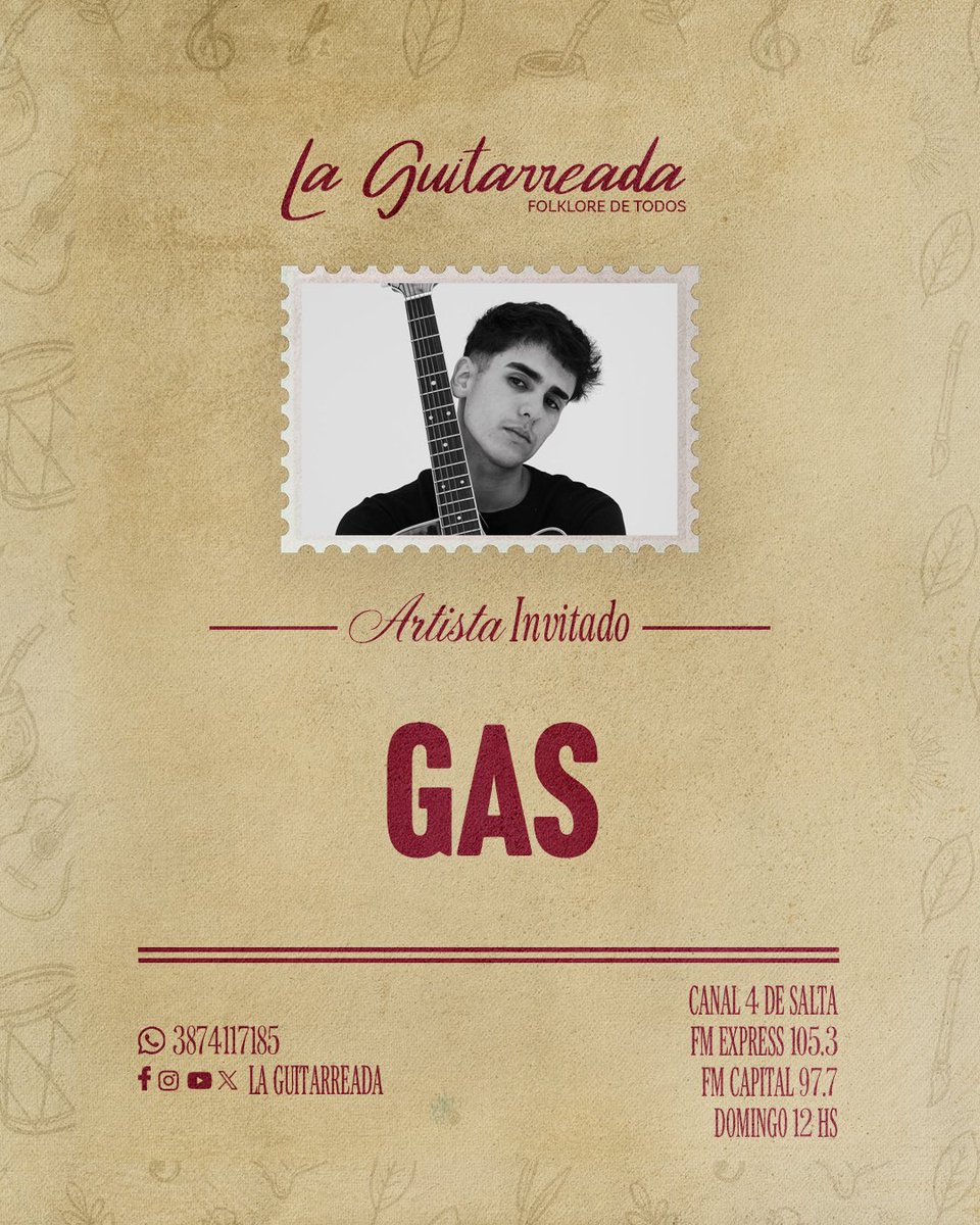 GUITARREADA DE DOMINGO 🎸🔥Desde las 12 HS tendremos la visita de @yosoygas_ que nos presentará su último trabajo "Nuevos aires" 📹🎶 y nos regalará canciones 🗣️🎤
Nosotros;
✅ <a href="/vickyscherer/">Victória Scherer</a> 🎙️
✅ @ricardochoquesoy 🎙️🎛️

#folkloredetodos 🫶🏻  #folklore #musica #Salta #Argentina