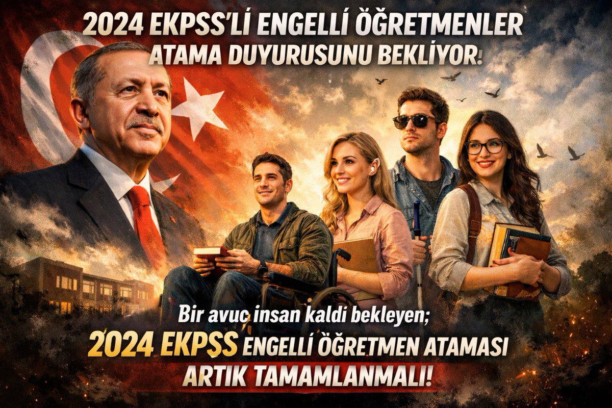 Bekleyişimiz uzun, umutlarımız büyük; 2024 EKPSS’ye giren engelli öğretmenlerimizin atama takvimi açıklanarak yılların sabrı karşılık bulsun.

<a href="/RTErdogan/">Recep Tayyip Erdoğan</a> <a href="/EmineErdogan/">Emine Erdoğan</a> <a href="/Yusuf__Tekin/">Yusuf Tekin</a> <a href="/MustafaAlkayis/">Av. Mustafa Alkayış</a> <a href="/AYMBASKANLIGI/">Anayasa Mahkemesi</a> <a href="/celal_adan/">Celal ADAN</a> <a href="/tihek_kurumsal/">TİHEK 🇹🇷</a> <a href="/latifselvi42/">Latif Selvi</a> <a href="/avyurdunuseven/">İbrahim Yurdunuseven 🇹🇷</a>