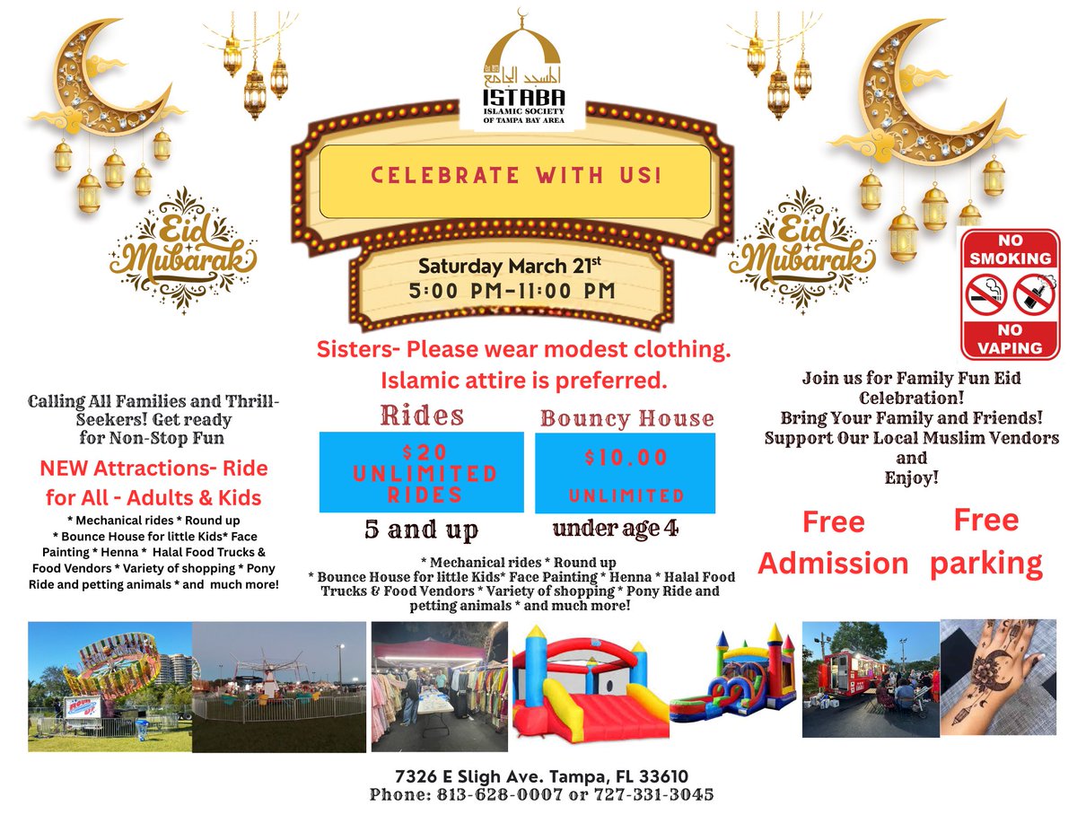 SlighMasjid's tweet photo. ISTABA:EID Celebration on  Saturday March 21st, From 5:00 PM-11:00 PM. COME AND CELEBRATE WITH US!.🎊 - https://t.co/G3RaFf4tta https://t.co/5HL5YsY01a