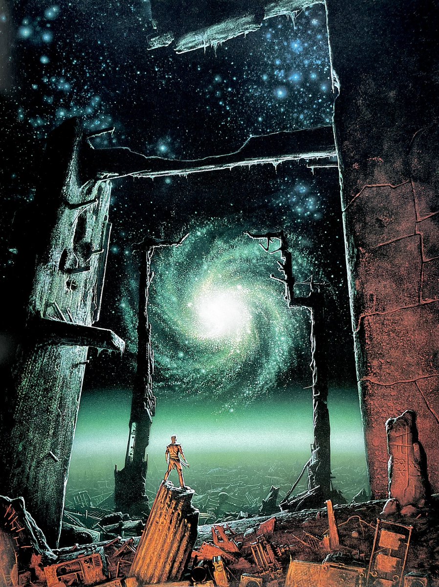 SciFiArchives's tweet photo. Michael Whelan’s stunning piece ‘Trantorian Dream’ from 1983. https://t.co/m0NReeTiYY