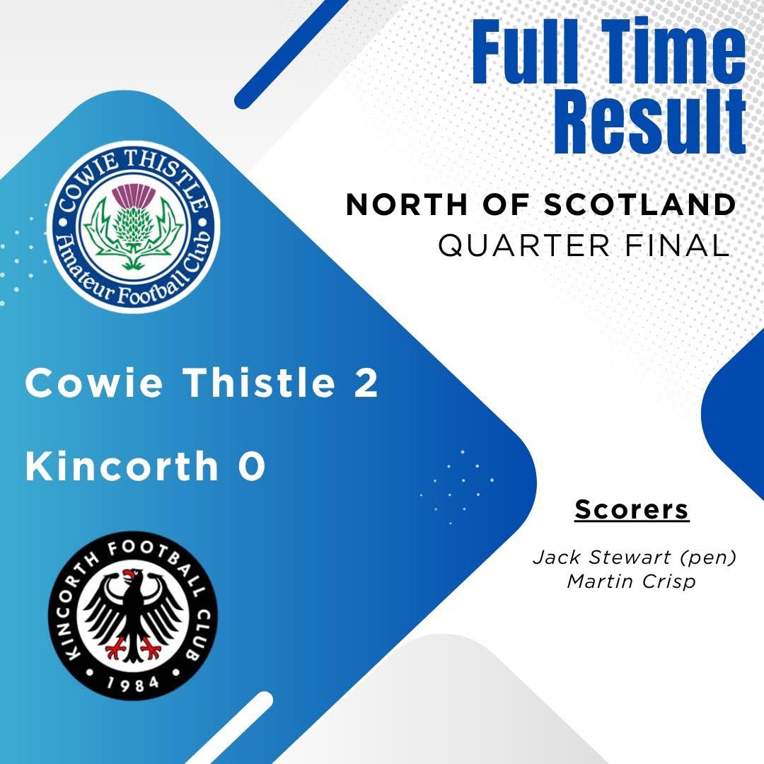 CowieThistle's tweet photo. North of Scotland Cup Quarter Final
Scorer - Stewart &amp; Crisp
@Mearnsfm @Scottish_AFF @StonehavenTweet @AbshireAFA 
#monihcowie
🔵⚪️🔵⚪️ https://t.co/v01A49WUuc