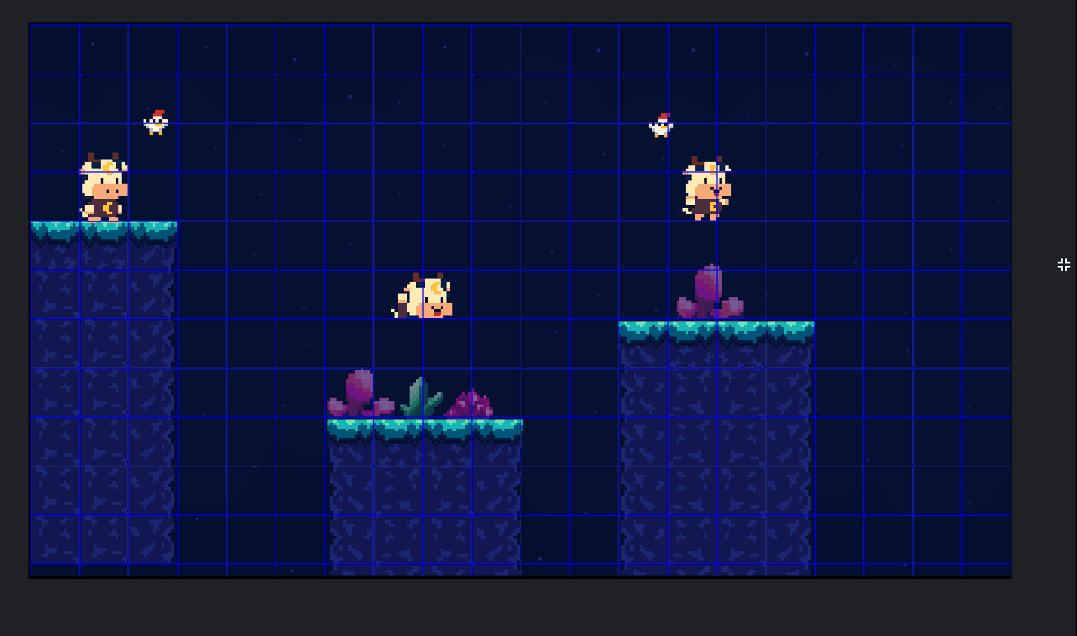 Happy #ScreenshotSaturday! Today I am working on some sketches of a new tileset for another world (Moonfall Peaks)  in Moonlight Cow: Guardian of the Night. Here is a mockup of how some of these tiles might play together in Aseprite. 

#gamedev #pixelart #solodevelopment