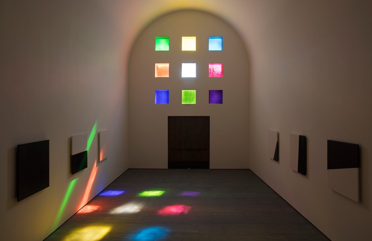 Colored light from Ellsworth Kelly’s windows filling the room