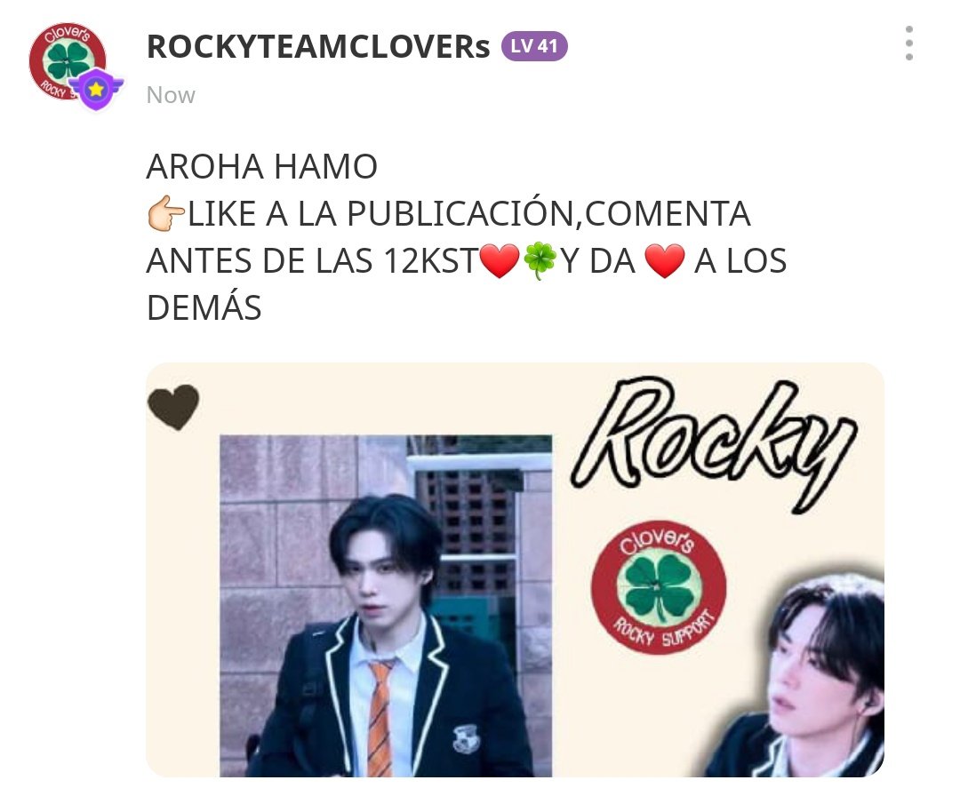 kloversRocky's tweet photo. HAMO LISTAS !!!! para apoyar a #ROCKY en la App IDOLCHAMP !!! Puedes pasar y dejar tu comentario ♥️🍀, dar like a otros comentarios y juntas llegar a 30♥️ para recibir 20💙!!!
#ROCKY #라키 #ラキ #HAMO
@wonijin_ent
#OBROS
#OBROS2 https://t.co/M5DyCLdqEH