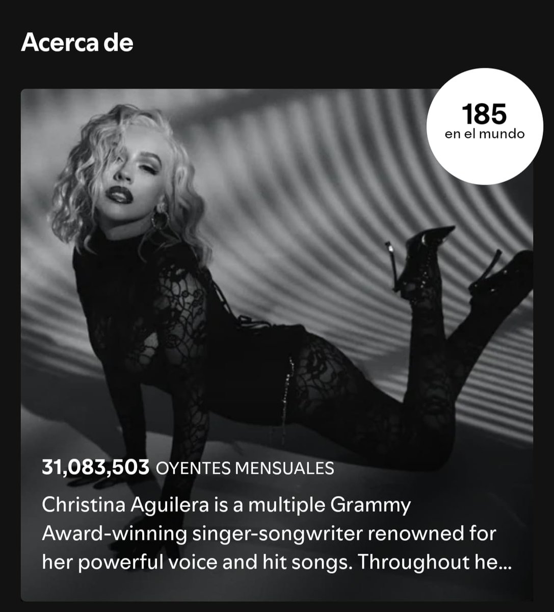 XtinaMexico's tweet image. ⚠️❤️✨️ Mientras tanto, Christina Aguilera sigue subiendo de posición y oyentes mensuales en Spotify, gracias a su paso por México. 
Y recuerden siempre Fighters:
𝐍𝐨 𝐦𝐚𝐭𝐭𝐞𝐫 𝐰𝐡𝐚𝐭 𝐭𝐡𝐞𝐲 𝐬𝐚𝐲
𝐖𝐨𝐫𝐝𝐬 𝐜𝐚𝐧’𝐭 𝐛𝐫𝐢𝐧𝐠 𝐲𝐨𝐮 𝐝𝐨𝐰𝐧.
#Xtina #XtinaenMexico