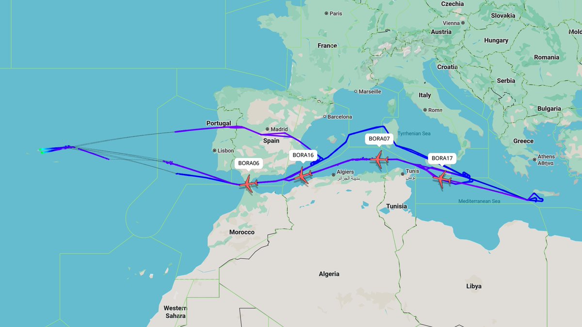 EISNspotter's tweet photo. KC-46 #BORA05-07 & #BORA15-17 dragged VAQ-135 EA-18G #MAZDA71-73 & #MAZDA81-83 eastbound out of Lajes for Ovda AB. https://t.co/tixJvekr9v
