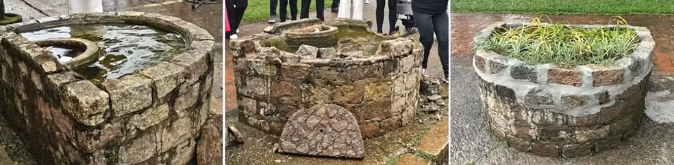 O poço antes e depois da "reconstrução"