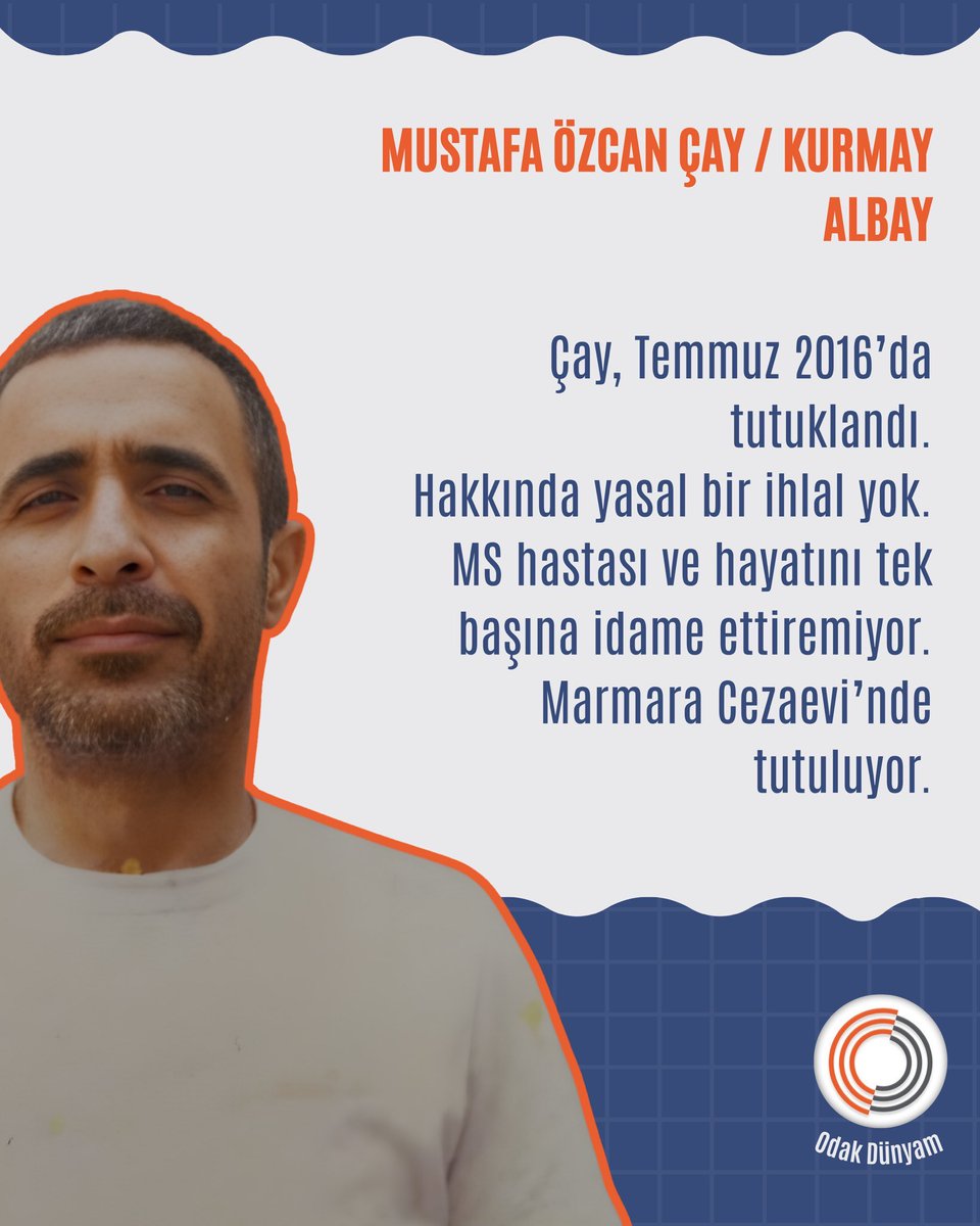 KHK’lı Kurmay Albay Mustafa Özcan Çay için hayat 2016 yılında durdu. İllegal hiçbir fiili bulunmayan Çay, ağır hastalığına rağmen yıllardır cezaevinde tutuluyor.

SahiBugün BayramMı