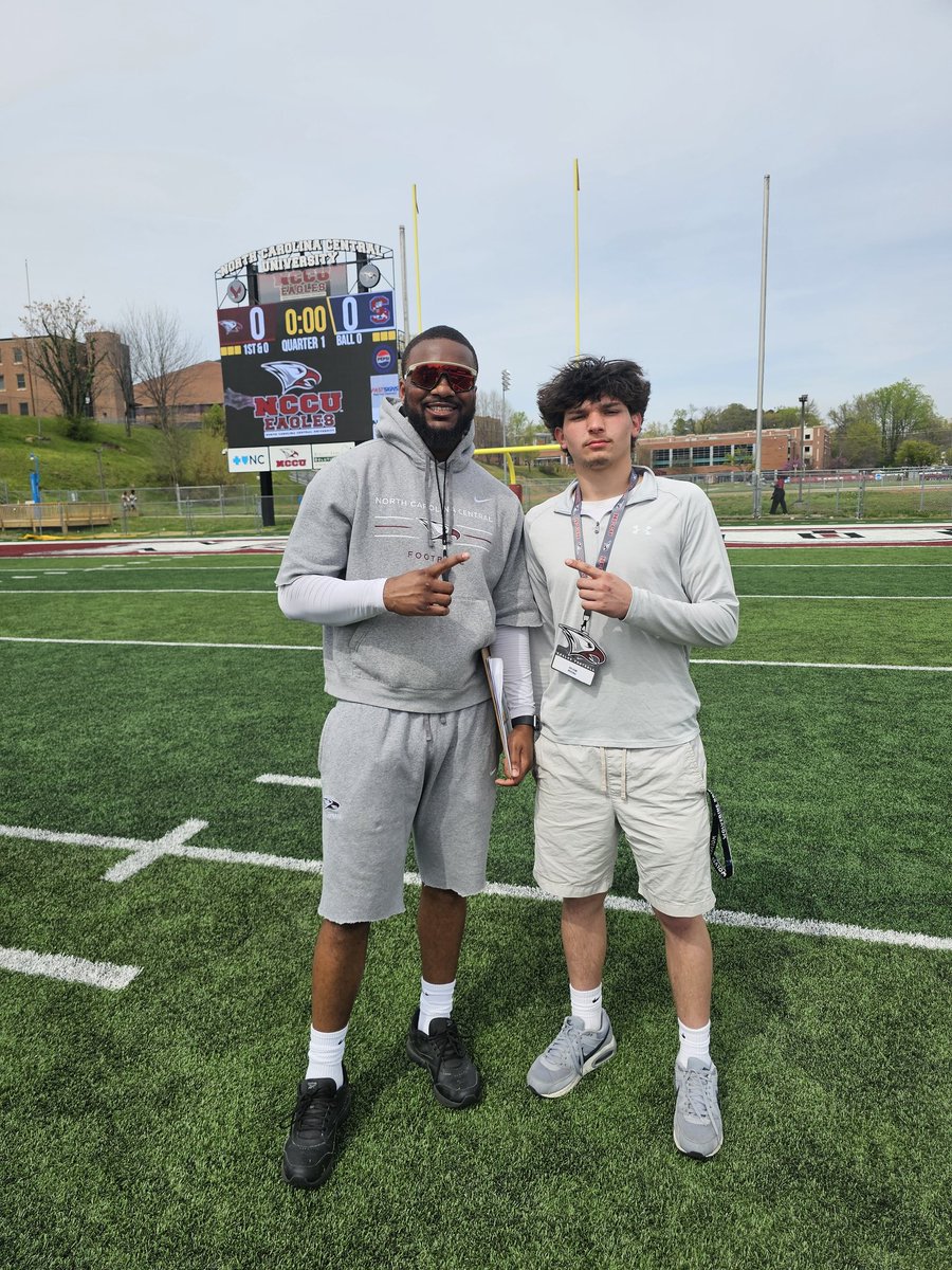 EklineQB9's tweet photo. had a great junior day visit at @NCCU_Football cant wait to come back for a camp! thank you @CoachBarnette for speaking to me!! @JGRecruiting @athletics_r @NCSCSharks7on7 @PrepRedzoneNC https://t.co/dKMdRne45S