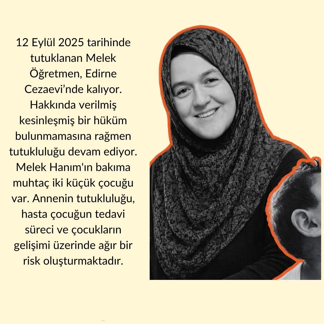 Hakkında kesinleşmiş bir hüküm yok, ama Melek Öğretmen tam 1 yıldır Edirne'de koğuşta sabahlıyor.
​Evde bakıma muhtaç, hasta bir evladı ise annesizliğe mahkûm.Annenin tutukluluğu, çocuğun tedavi sürecini baltalıyor.​Hukukun da vicdanın da bittiği bu noktada,

SahiBugün BayramMı