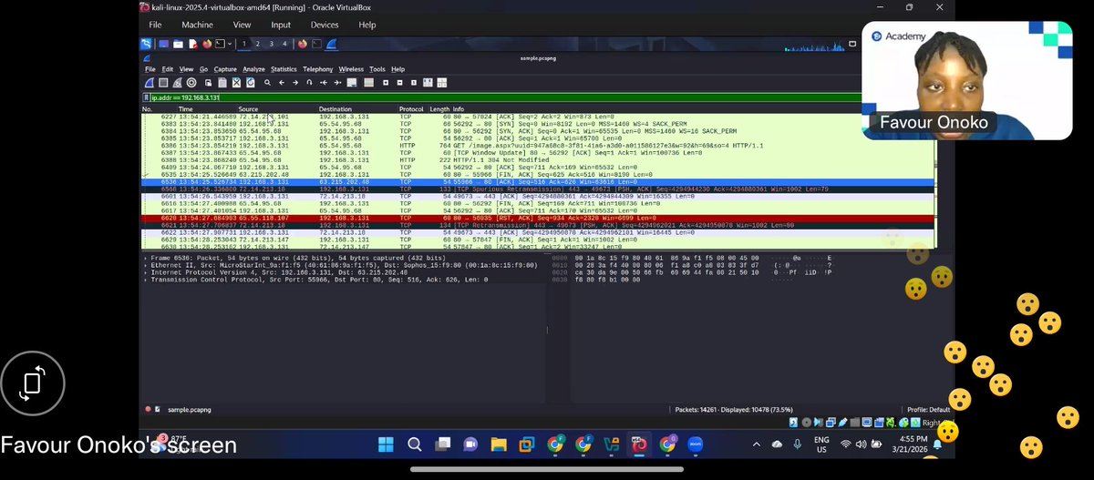 mark_nimi's tweet photo. Today’s #Wireshark class w/ @FavourOnoko was a total brain-bender! 
🔹 Analyzed raw packet captures.
🔹 Saw the TCP/UDP flow in real-time.
🔹 Mastered basic filters to find needles in the haystack. 
#TSAcademy #CyberSecurity @TechSphereAcad https://t.co/HcD3xt3jFY