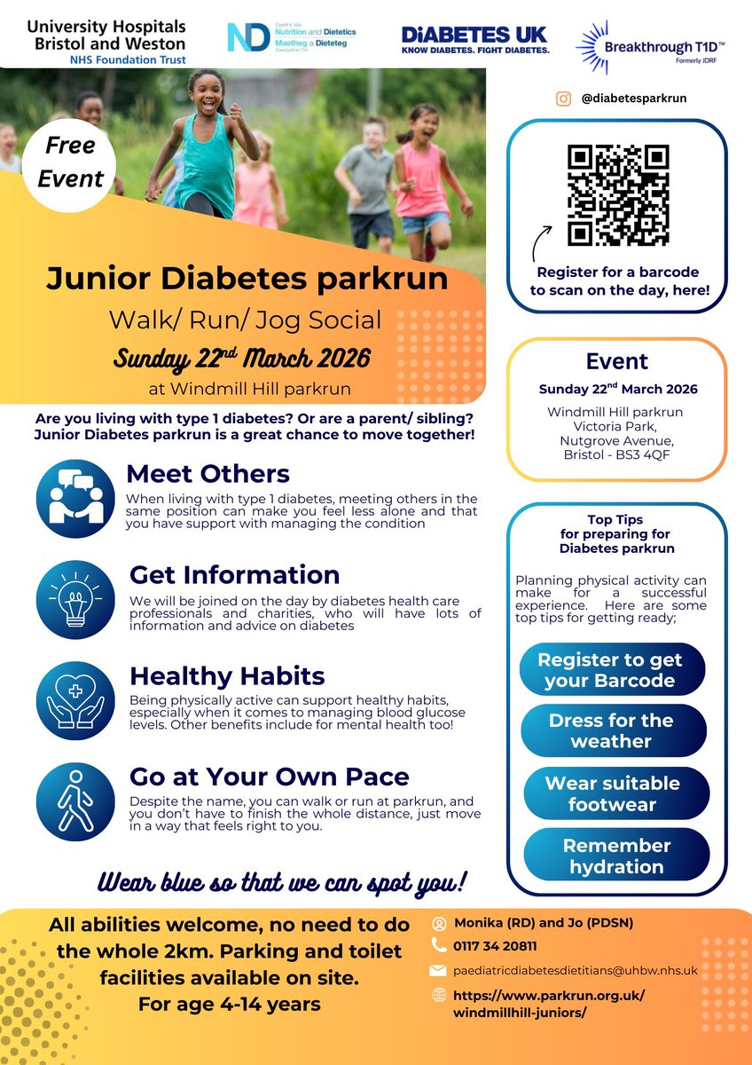 Melstephenson01's tweet photo. Tomorrow! We’re hosting our first Junior #diabetesparkrun at Windmill Hill Bristol in the morning, so if you have a 4-11year old with a connection to #diabetes it could be a great chance to meet others and get info from the local paeds team, @DiabetesUK and @BT1DUK 💙 https://t.co/4tyELsOt2A