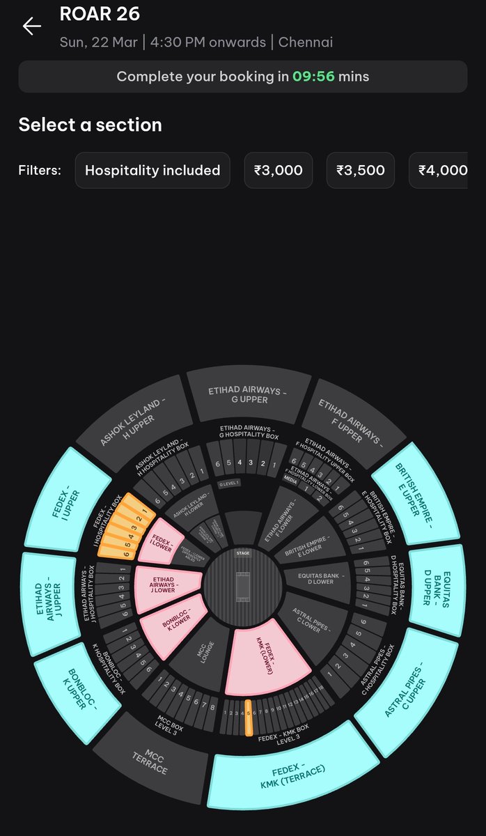 trspodcastt's tweet photo. Absolutely loving that CSK fans aren't paying absurd prices for the pre event show.

They have really failed to sell the tickets looks like? 

I feel CSK fans have realised not to spend money out of emotions.

Intention good from the team but the execution/pricing not so good?

#CSK #IPL2026