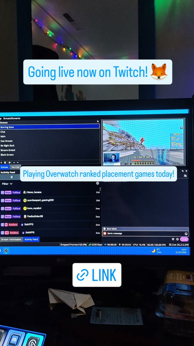 RazorBoyHaz's tweet photo. Going live now on Twitch! 🦊

Playing Overwatch ranked placement games today!

https://t.co/r3DHBUwEXD

#twitch #twitchstreamer #gaming #LIVE #LiveNow #overwatch https://t.co/RY5LxG9oTf