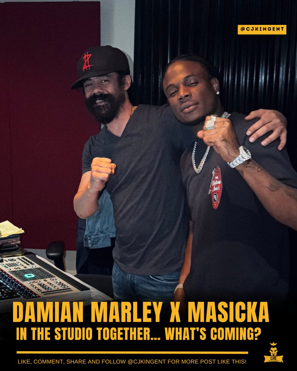 CjkingEnt's tweet photo. Damian Marley and Masicka spotted in the studio together 👀🔥

What kind of track you expecting? 🎶

#Masicka #DamianMarley #Dancehall #Reggae https://t.co/Uu2NWsmE1o