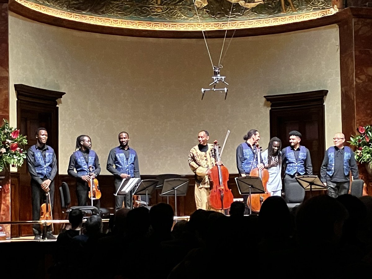 Adrian_Specs's tweet photo. Rounding off @AfricanSeries @wigmore_hall this evening in dazzling fashion: the great Tunde Jegede leading his NOK Orchestra &amp; colleagues through latest album ‘Invocation’ (&amp; more). Another fascinating, uplifting festival (🙏 curator @RebecaOmordia) - back on 27 June! https://t.co/zaJs27GJZG
